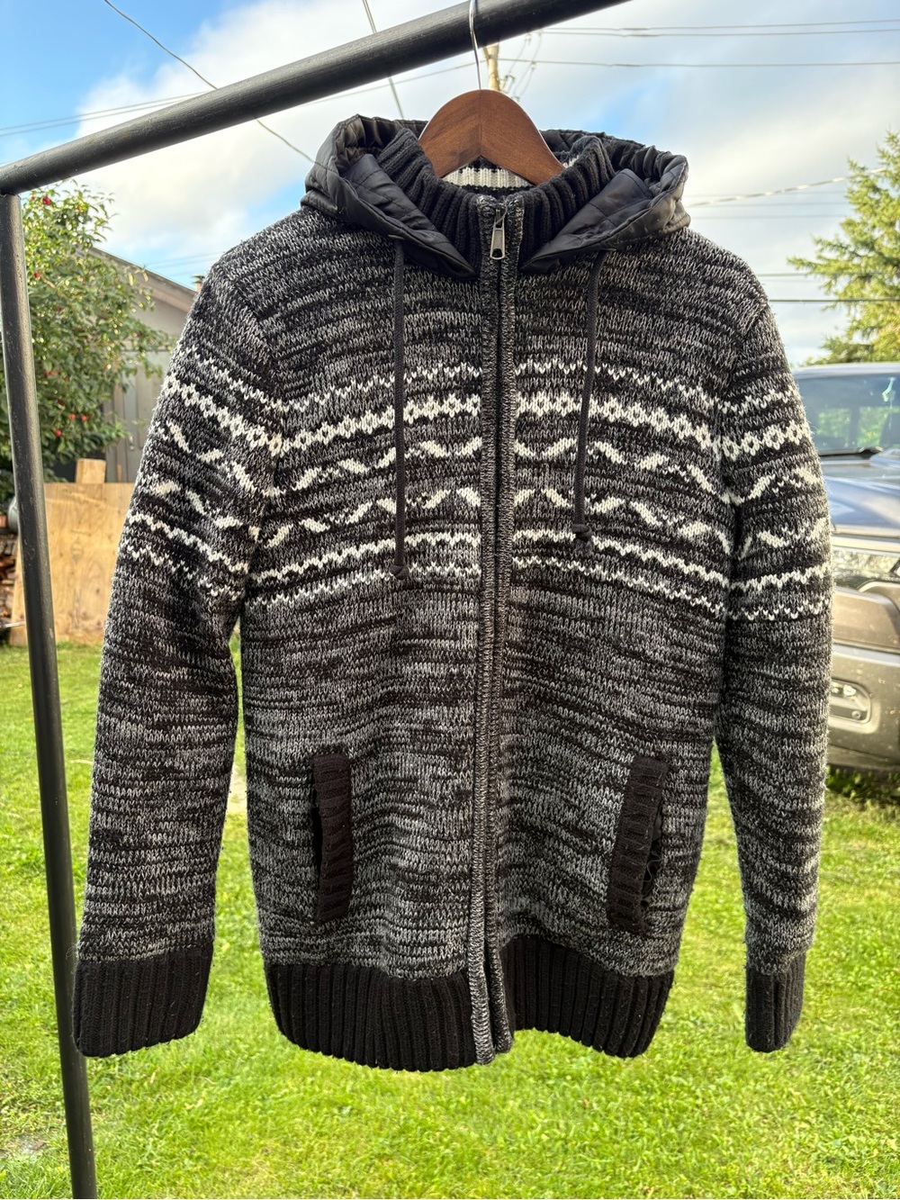 Women's Gray Hooded Knit Zip Sweater